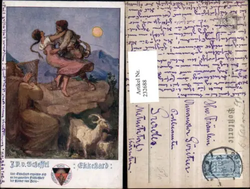 232688,Deutscher Schulverein 494 Künstler AK Ekkehard Mann m. Horn Frau Harfe Ziege