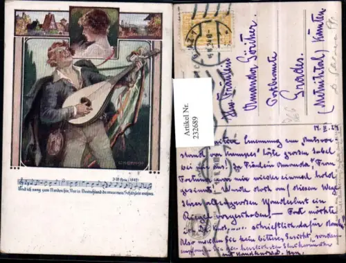 232689,Deutscher Schulverein 1238 Künstler W. H. Braun Mann m. Mandoline Frau Portrait Lied