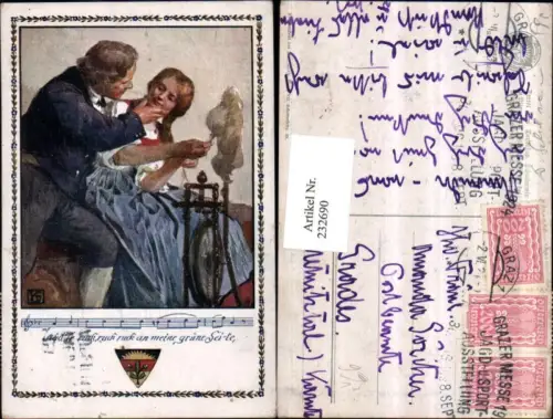 232690,Deutscher Schulverein 366 Künstler AK Mann Frau b. Weben Spinnen Spinnrad