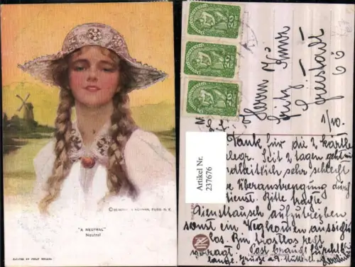 237676,Reinthal e Newman 752 Künstler Philip Boileau A Neutral Neutral Mädchen m. Zöpfen Hut