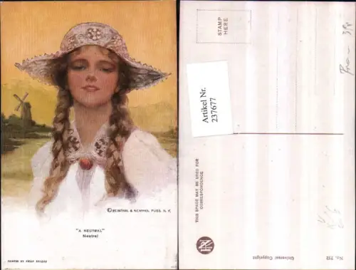 237677,Reinthal e Newman 752 Künstler Philip Boileau A Neutral Neutral Mädchen m. Zöpfen Hut