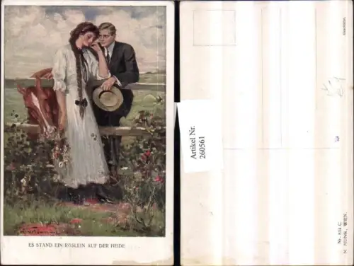 260561,M. Munk Vienne 834C Künstler Clarance F. Underwood Liebespaar Paar Frau m. Zopf Pferd