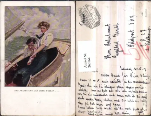 260564,M. Munk Vienne 837 Künstler Clarance F. Underwood Liebespaar Paar Segelschiff Meer Sturm