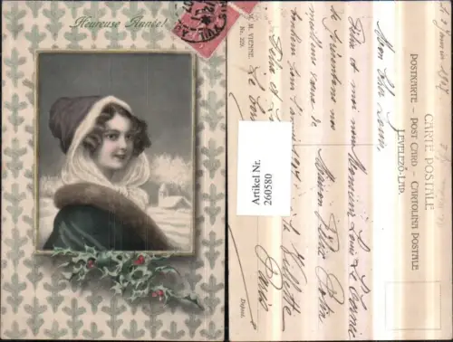 260580,M. Munk Vienne 229 Künstler R. R. v. Wichera Frau m. Haube Portrait Passepartout Stechpalme