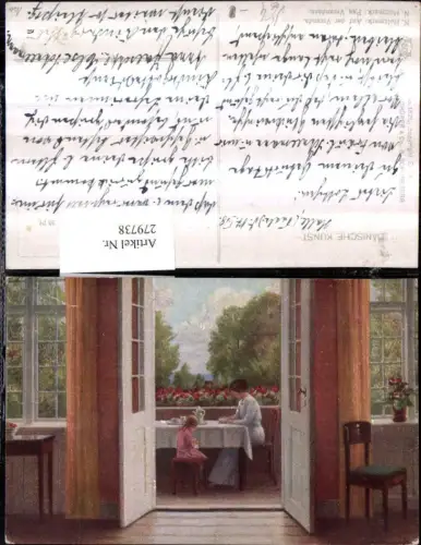 279738,Asco AK 1821 Künstler N. Holtmark Auf der Veranda Frau Mutter m. Kind Tisch Kanne