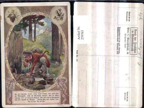 279763,Bund d. Deutschen i. Niederösterreich 180 Künstler F. Gareis Bin ein fahrender Gesell Märchen Mann Hut Felsenq
