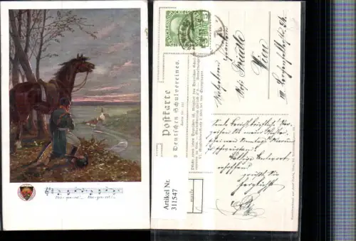 311547,Deutscher Schulverein 151 Künstlerkarte Mann Hut Pferd Tal