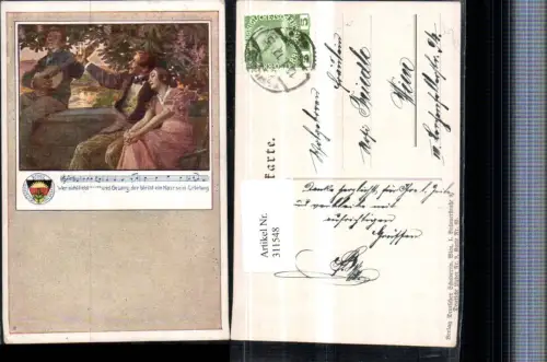 311548,Deutscher Schulverein 63euro9 Liedkarte Künstlerkarte Liebespaar Wein Gitarre Liedzeile