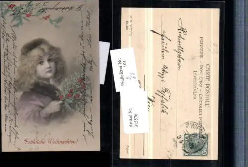 315576,M. Munk Vienne 202 Künstler R. R. v. Wichera Mädchen Portrait Stechpalmen