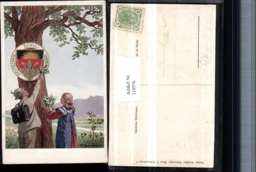 318976,Deutscher Schulverein Künstler W. Schulmeister Mann Frau Rucksack Baum Blumen