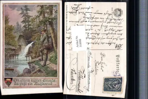318998,Deutscher Schulverein 1149 Künstler J. Kränzle Wanderer Wassermühle