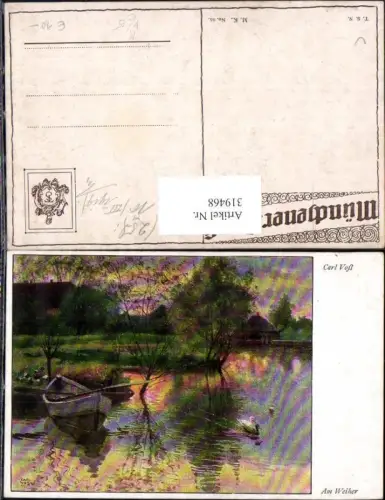 319468,Theo Stroefer Münchner Kunst 95 Carl Voß Am Weiher Enten Ruderboot Boot Landschaft