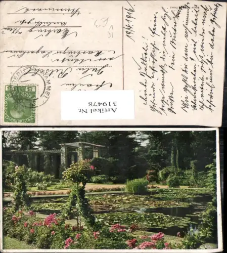 319478,Theo Stroefer 1463 Parkanlage Teich Pavillon Garten Blumen