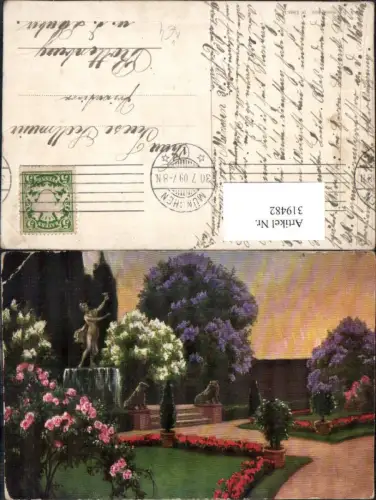 319482,Theo Stroefer 959 Künstler Ak Statue Park Gartenanlage Blumen