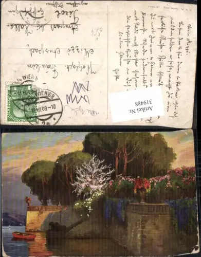 319488,Theo Stroefer 959 Künstler Ak Ufermauer Blumen Boot Landschaft