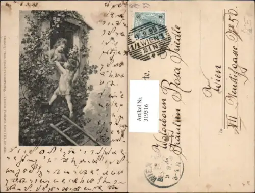 319516,Theo Stroefer VIIIeuro5644 Mädchen a. Fenster Bub a. Leiter Sturz