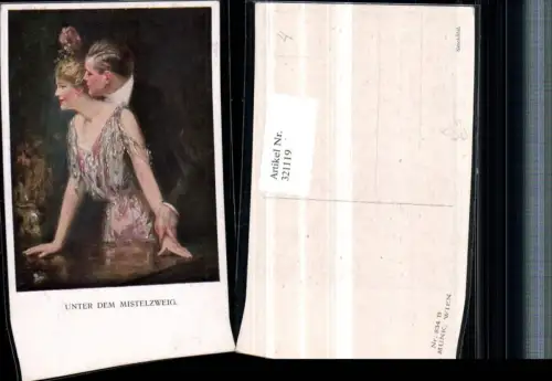 321119,M. Munk Vienne 834C Künstler Clarence F. Underwood Unter dem Mistelzweig Paar