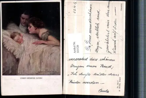321126,M. Munk Vienne 742F Künstler Clarence F. Underwood Unser größtes Glück Paar Kind