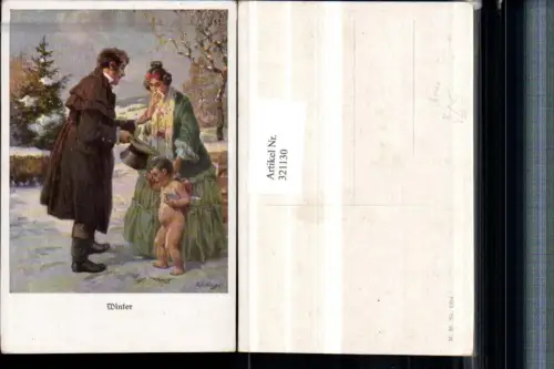 321130,M. Munk Vienne 1324 Künstler R. A. Höger Winter Amor Engel Frau Kleid Mann Zylinder