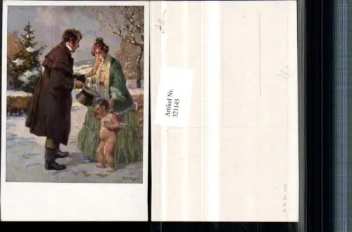 321145,M. Munk Vienne 1324 Künstler R. A. Höger Winter Amor Engel Frau Kleid Mann Zylinder