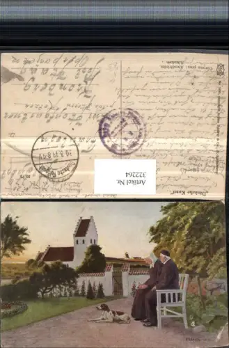322264,Asco AK 5459 Künstler Corona Abendfrieden Paar Kirche Hund Feldpost Landw. Infant. Baon.20