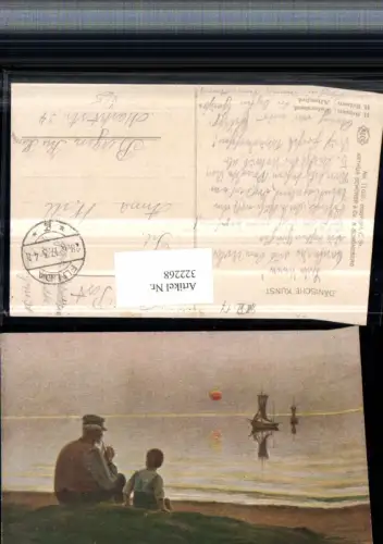 322268,Asco AK 11033 Künstler H. Brasen Feierabend Mann m. Pfeife Kind Segelboote