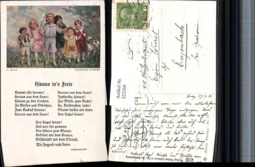 322269,Asco AK Künstler A. Broch Volksliedkarte Hinaus ins Freie Kinder