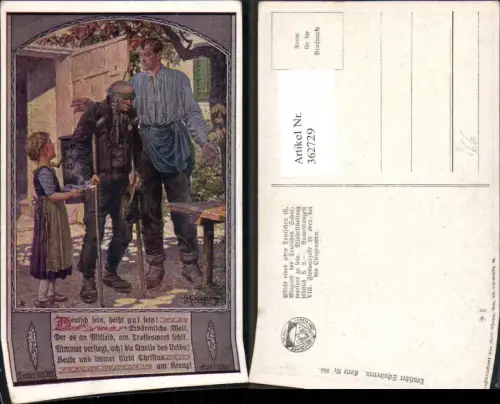 362729,Deutscher Schulverein 805 Künstlerkarte F. Kuderna Alter Mann Krücken