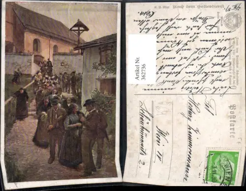 362736,Deutscher Schulverein 1080 Künstlerkarte K. F. Gsur Nach dem Gottesdienst