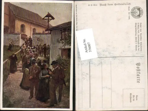 376007,Deutscher Schulverein 1080 K. F. Gsur Nach dem Gottesdienst Kirche Personen