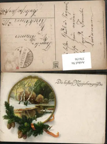 376156,Meissner e Buch 2542 Künstlerkarte Neujahr Winterlandschaft Passepartout Zapfen Zweige