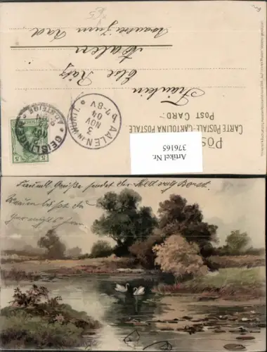 376165,Meissner e Buch 1256 Künstlerkarte Auf lichten Pfaden Landschaft Schwäne