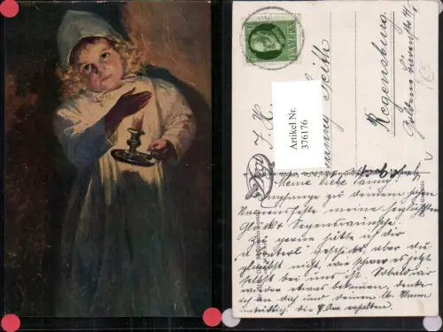 376176,Degi AK 511 Künstler W. Winck Der Sandmann kommt Kind Nachthemd Kerze