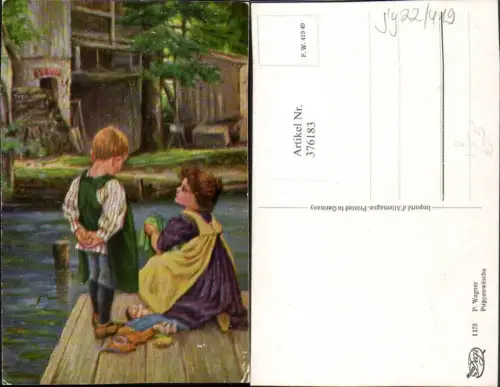 376183,Degi AK 1173 Künstler P. Wagner Puppenwäsche Kinder Steg Puppen
