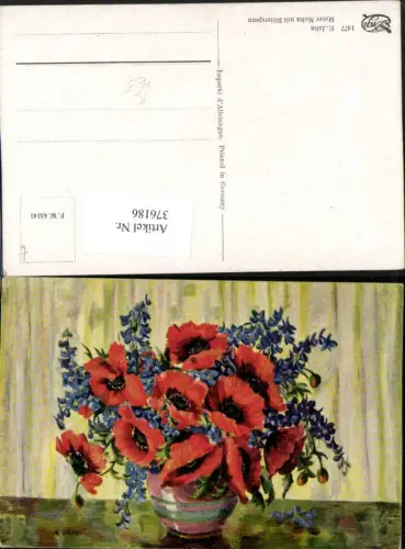 376186,Degi AK 1477 Künstler E. Jahn Roter Mohn m. Rittersporn Blumenstrauß Blumen