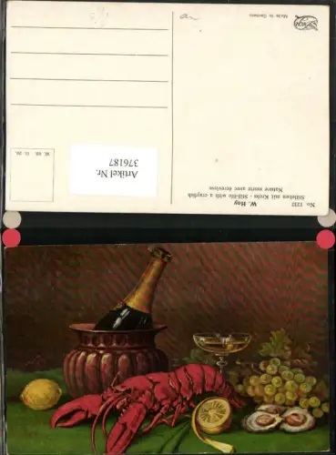 376187,Degi AK 1232 Künstler W. Hoy Stillleben m. Krebs Hummer Zitronen Trauben Wein