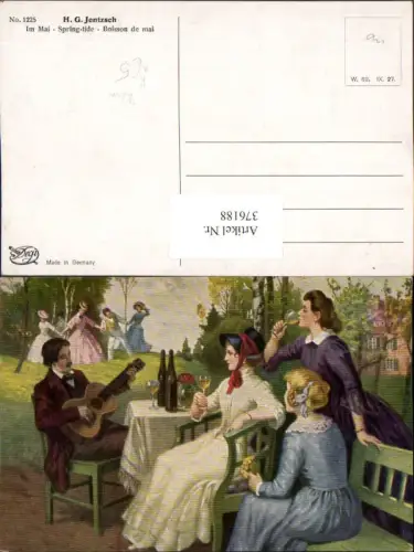 376188,Degi AK 1225 Künstler H. G. Jentzsch Im Mai Personen Tisch Wein Gitarre Ringeltanz