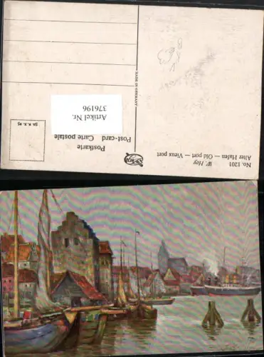 376196,Degi AK 1201 Künstler W. Hoy Alter Hafen Stadt Teilansicht Segelboote Dampfer