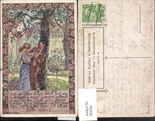 383594,Bund d. Deutschen i. Niederösterreich 35 Künstler E. Kutzer Liebe Paar Spruch