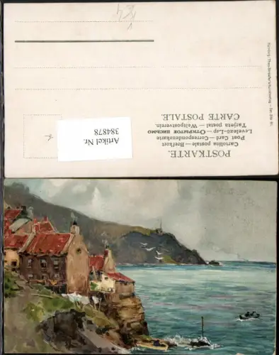 384878,Theo Stroefer 310 Künstlerkarte Küste Dorf Boote