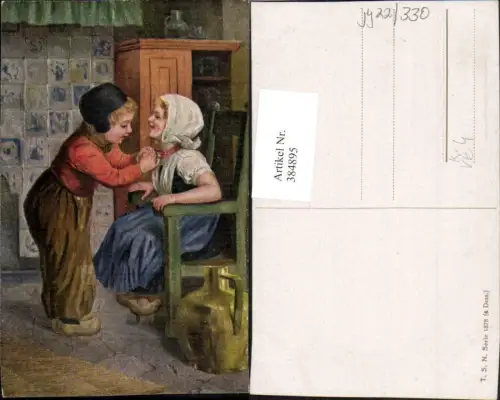 384895,Theo Stroefer 1878 Künstlerkarte Holländische Kinder Tracht Stuhl Krug