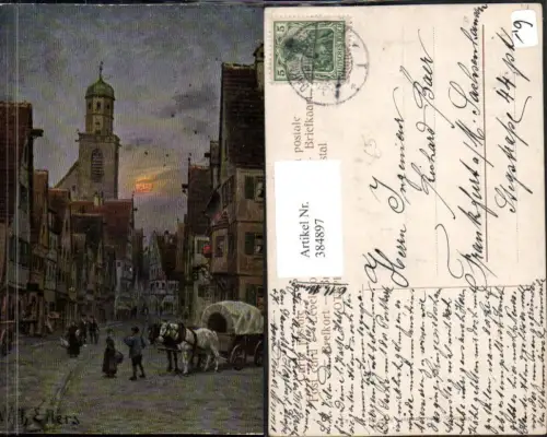 384897,Theo Stroefer 585euro4 Künstler Wilhelm Eilers Stadt Straßenansicht Planwagen Mondschein