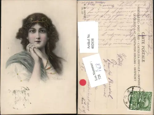 402838,M. Munk Vienne 227 Künstler R. R. v. Wichera Frau m. Schmuck Portrait