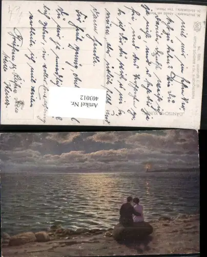 403012,Asco AK 1820 Künstler N. Holtmark Abend am Meer Liebe Paar Strand