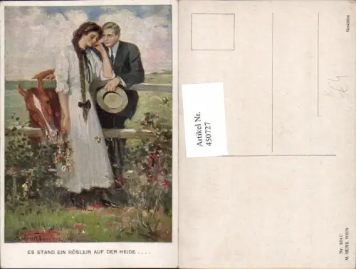 450727,M. Munk Vienne 834C Künstler Clarence F. Underwood Liebe Paar Zopf Pferd