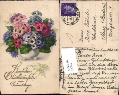 450862,Meissner e Buch 3248 Künstlerkarte Geburtstag Blumen Vase