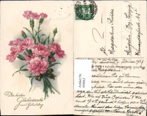450863,Meissner e Buch 2698 Künstlerkarte Geburtstag Nelken Schleife