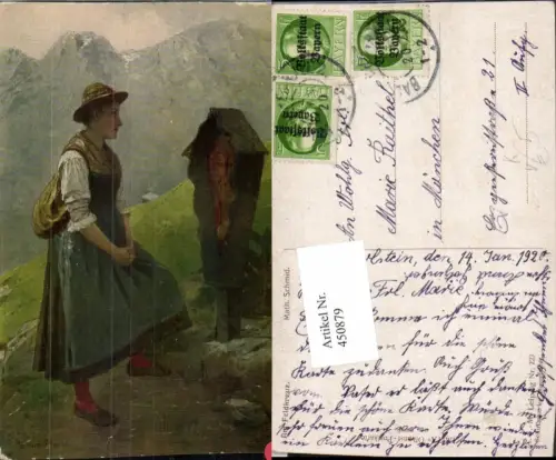 450879,A.S.M. Imita 223 Künstler Math. Schmid Feldkreuz Frau Tracht