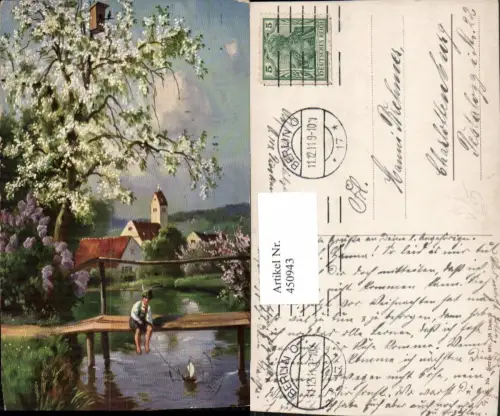 450943,Theo Stroefer 960 Künstlerkarte Bug Junge Tracht Bach Kirche