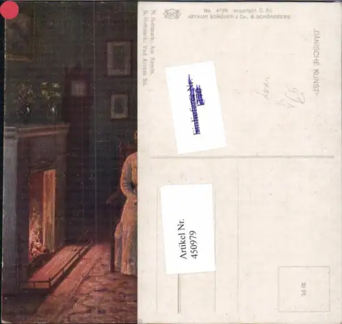 450979,Asco AK 4799 Künstler N. Holtmark Am Kamin Mutter m. Kind Lesen